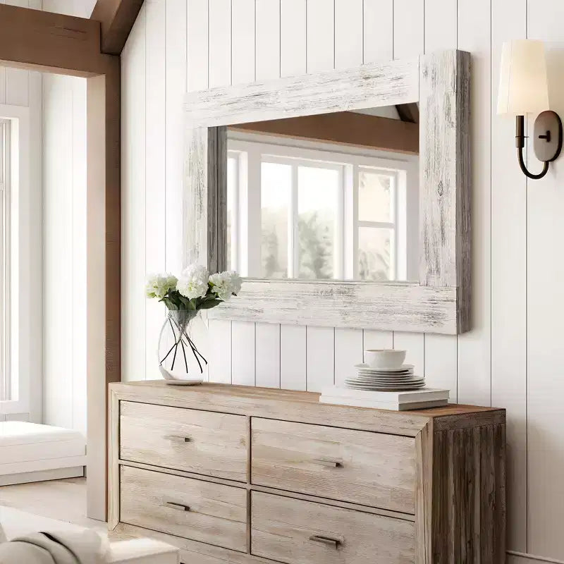 Specchio da bagno rustico con cornice in legno massello da parete per camera da letto, soggiorno, ingresso, decorazione da parete