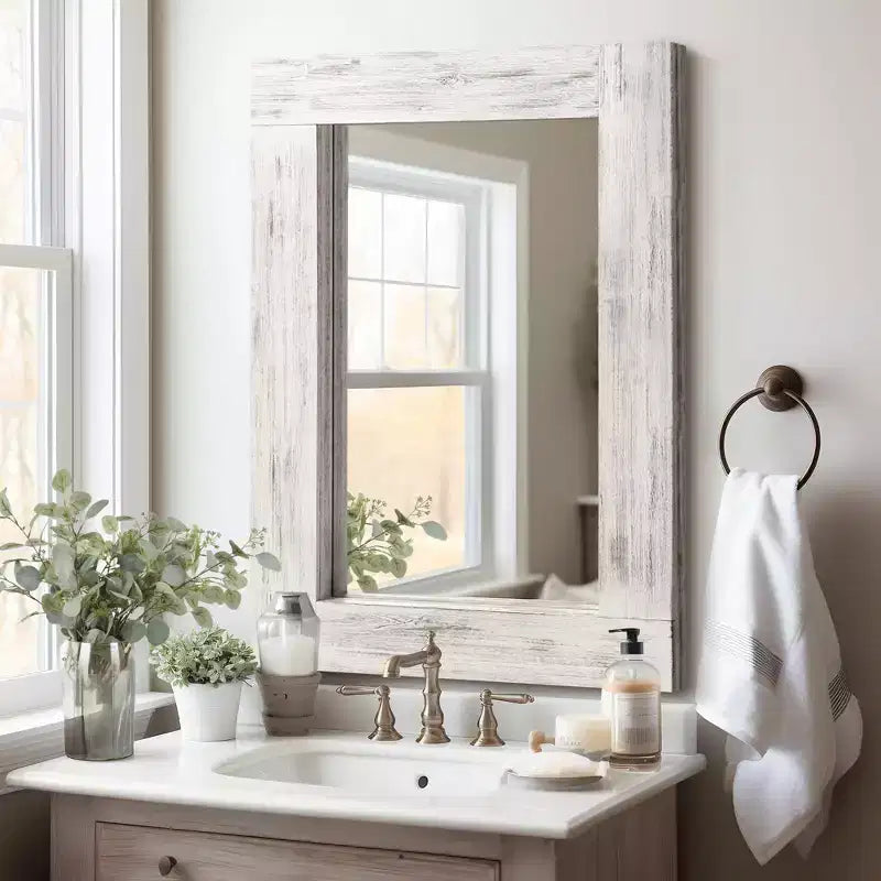 Specchio da bagno rustico con cornice in legno massello da parete per camera da letto, soggiorno, ingresso, decorazione da parete