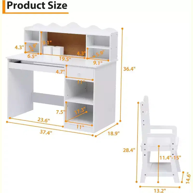 Set Scrivania Studio per Bambini con Bacheca, Cassetto Tastiera e Contenitore - Tavolo e Sedia per l'Apprendimento per Età 3-8