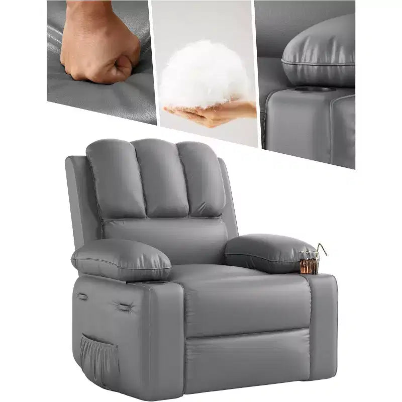 Poltrona reclinabile da 22'', manuale in pelle PU con portabicchieri e tasche laterali, design ergonomico per asilo nido, soggiorno, camera da letto