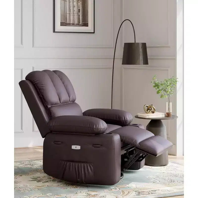 Poltrona reclinabile da 22'', manuale in pelle PU con portabicchieri e tasche laterali, design ergonomico per asilo nido, soggiorno, camera da letto