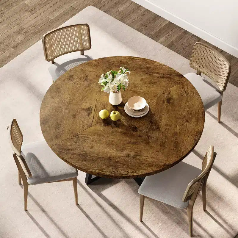 Tavolo da pranzo rotondo industriale da 47 pollici per 4 persone, piano in legno rustico marrone con base in metallo, tavolo moderno per cucina e sala da pranzo, sedie non incluse