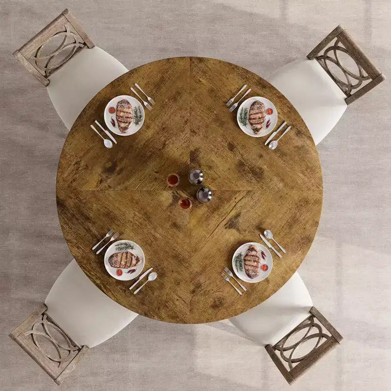 Tavolo da pranzo rotondo industriale da 47 pollici per 4 persone, piano in legno rustico marrone con base in metallo, tavolo moderno per cucina e sala da pranzo, sedie non incluse