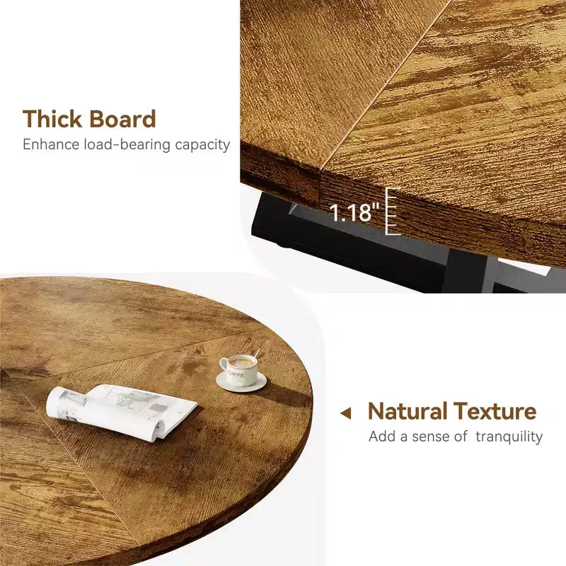 Tavolo da pranzo rotondo industriale da 47 pollici per 4 persone, piano in legno rustico marrone con base in metallo, tavolo moderno per cucina e sala da pranzo, sedie non incluse
