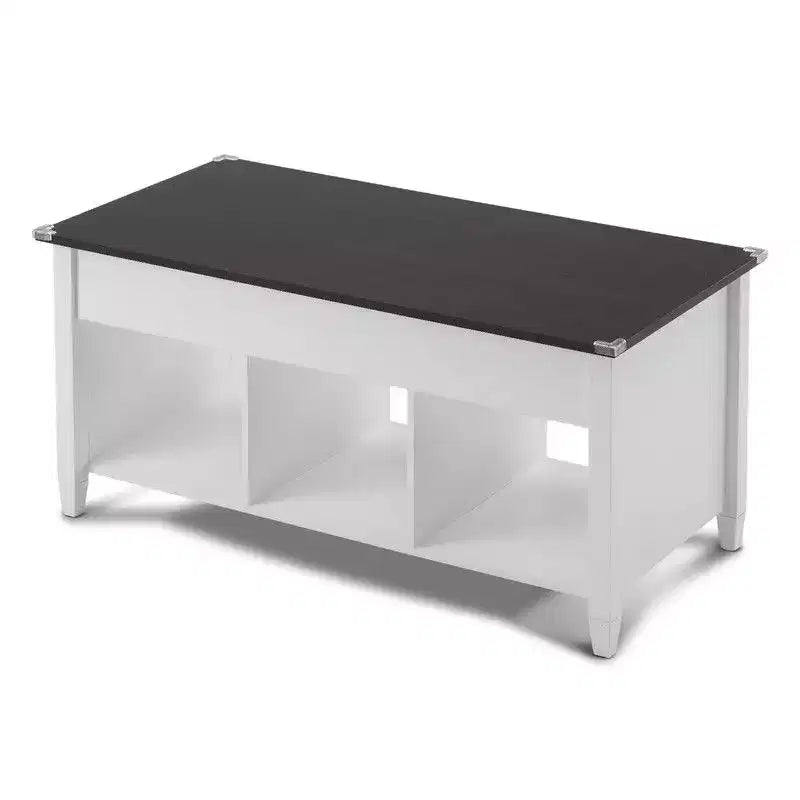 Adjustable Solid Wood Leg Double-Layer White Frame, Light Brown Panel with Wood Grain Finish, Rectangular P2 Board Coffee Table