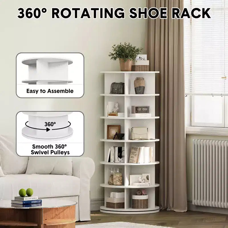 Organizzatore di scarpe rotante a 360°, Torre portascarpe girevole per ingresso