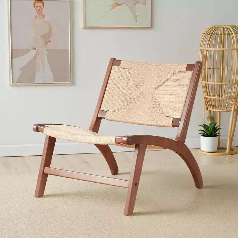 Poltrona Moderna Boho - Legno di faggio scandinavo, Seduta e schienale intrecciati in iuta (Ambra chiaro-Beige)