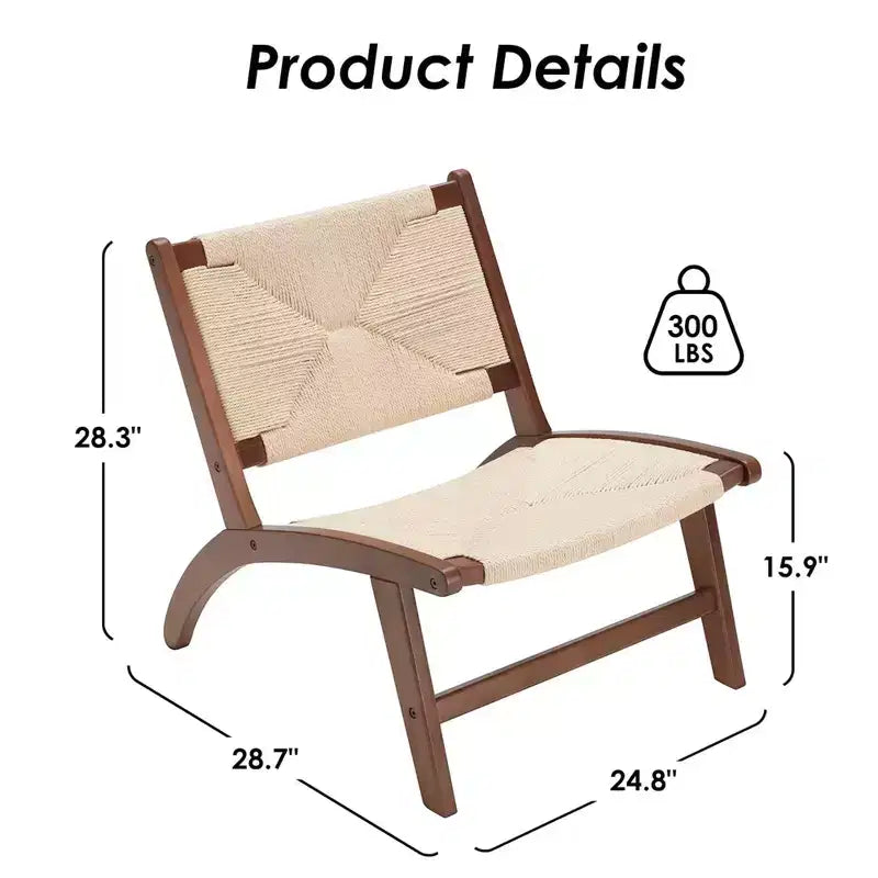 Poltrona Moderna Boho - Legno di faggio scandinavo, Seduta e schienale intrecciati in iuta (Ambra chiaro-Beige)