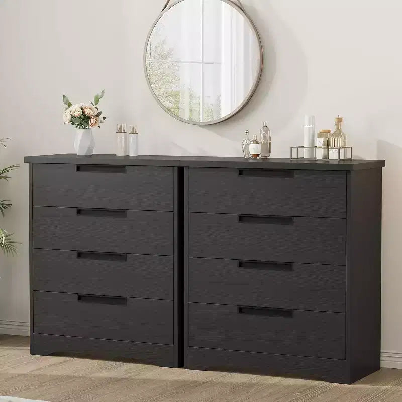 Comò moderno a 4 cassetti con maniglie integrate, cassetti scorrevoli e design anti-ribaltamento, cassettiera in legno per cameretta, camera da letto, soggiorno