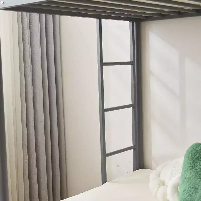 Letto a Castello Nero con Letto Estraibile, Struttura in Metallo Resistente con Sponde di Sicurezza e Scalette Laterali