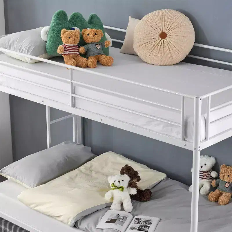 Letto a Castello Nero con Letto Estraibile, Struttura in Metallo Resistente con Sponde di Sicurezza e Scalette Laterali