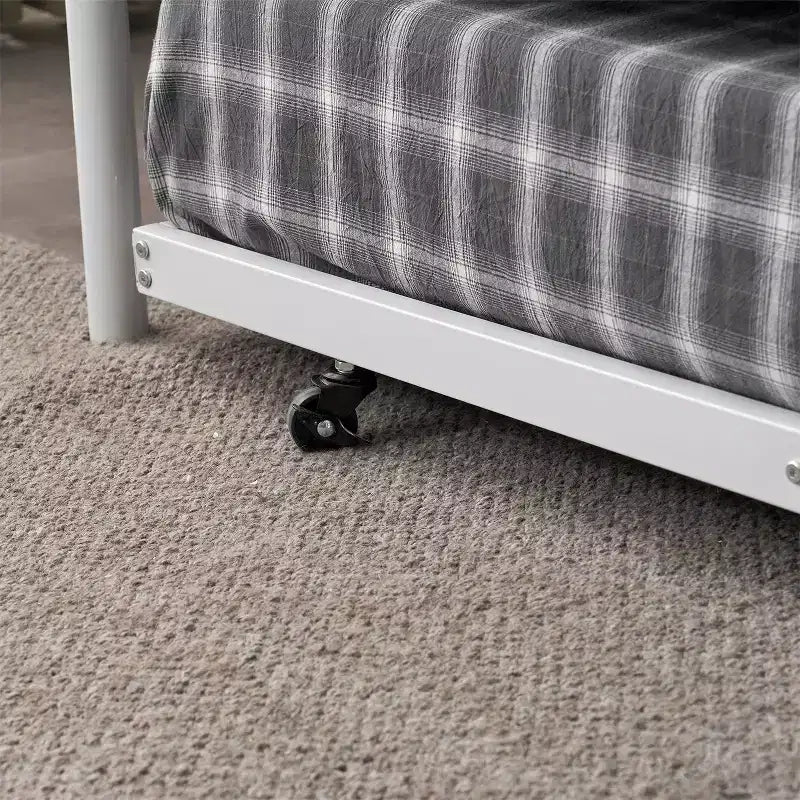 Letto a Castello Nero con Letto Estraibile, Struttura in Metallo Resistente con Sponde di Sicurezza e Scalette Laterali