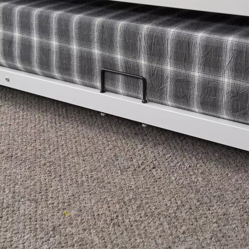 Letto a Castello Nero con Letto Estraibile, Struttura in Metallo Resistente con Sponde di Sicurezza e Scalette Laterali