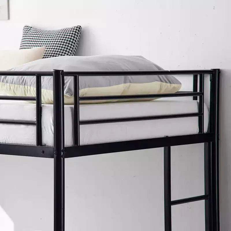 Letto a Castello Nero con Letto Estraibile, Struttura in Metallo Resistente con Sponde di Sicurezza e Scalette Laterali