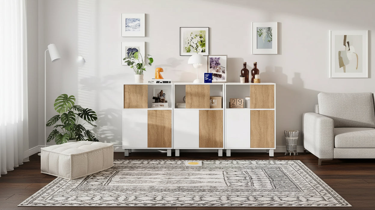 Buffet Sideboard Cabinet with Storage, Cabinets with Sliding Barn Door, Adjustable Shelves, Storage Cabinet for Entryway Dining Living Room
