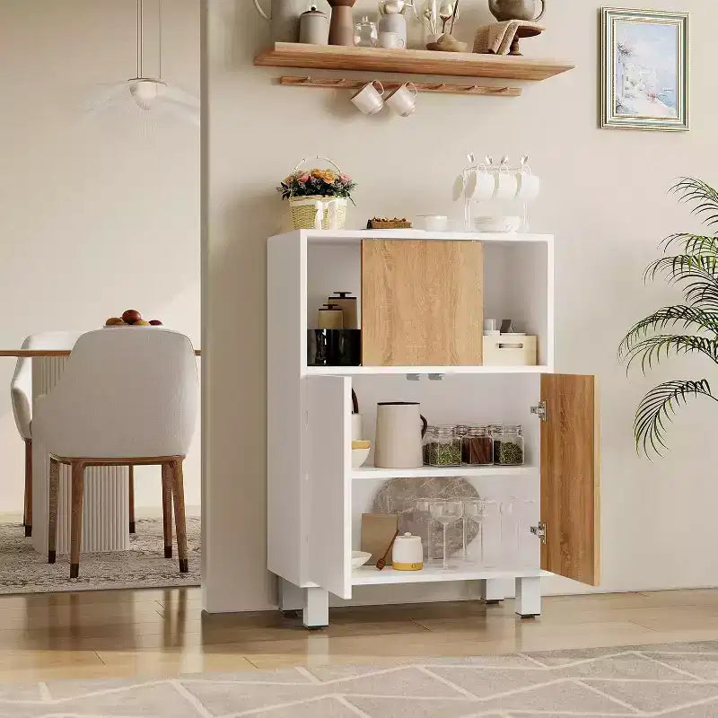 Credenza Madia con Contenitore, Armadietti con Porta Scorrevole a Fienile, Ripiani Regolabili, Mobile Contenitore per Ingresso Sala da Pranzo Soggiorno