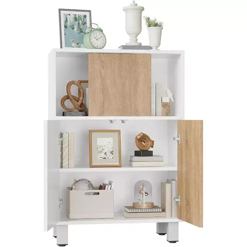Credenza Madia con Contenitore, Armadietti con Porta Scorrevole a Fienile, Ripiani Regolabili, Mobile Contenitore per Ingresso Sala da Pranzo Soggiorno