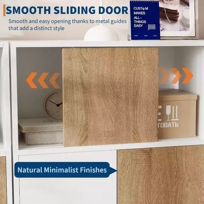 Credenza Madia con Contenitore, Armadietti con Porta Scorrevole a Fienile, Ripiani Regolabili, Mobile Contenitore per Ingresso Sala da Pranzo Soggiorno