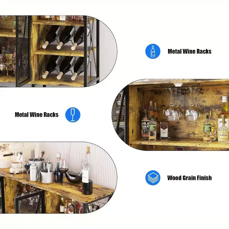 Mobile Bar Industriale, Credenza Portabottiglie con Ripiani per Sala da Pranzo o Soggiorno