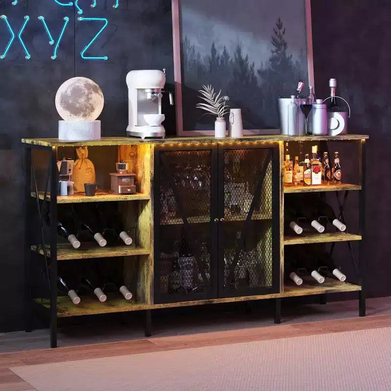 Mobile Bar Industriale, Credenza Portabottiglie con Ripiani per Sala da Pranzo o Soggiorno