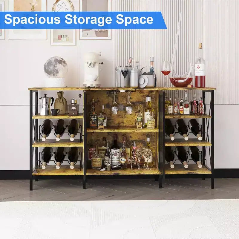 Mobile Bar Industriale, Credenza Portabottiglie con Ripiani per Sala da Pranzo o Soggiorno