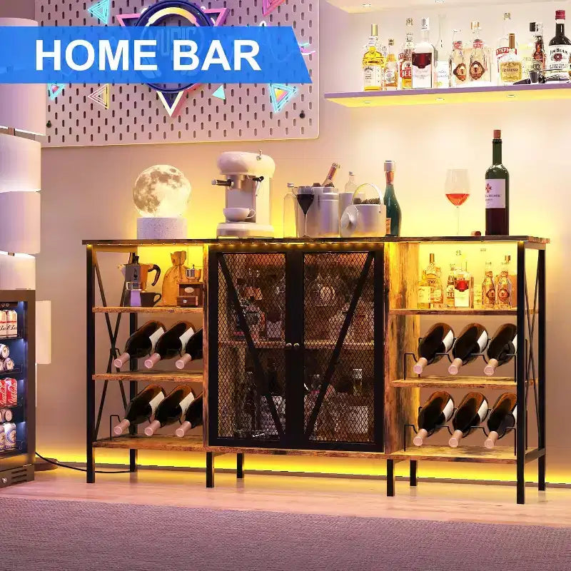 Mobile Bar Industriale, Credenza Portabottiglie con Ripiani per Sala da Pranzo o Soggiorno