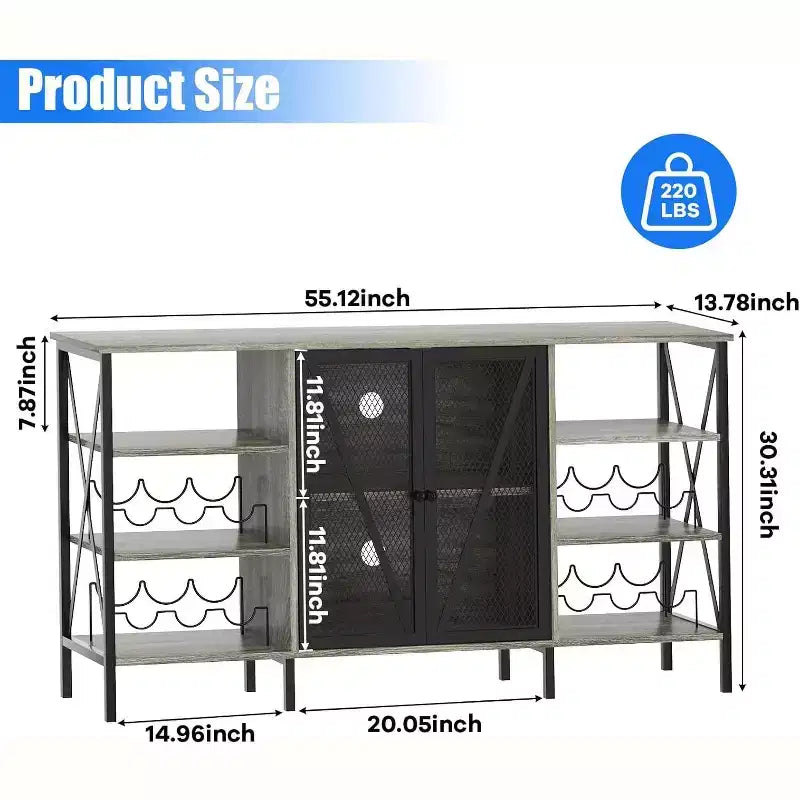 Mobile Bar Industriale, Credenza Portabottiglie con Ripiani per Sala da Pranzo o Soggiorno