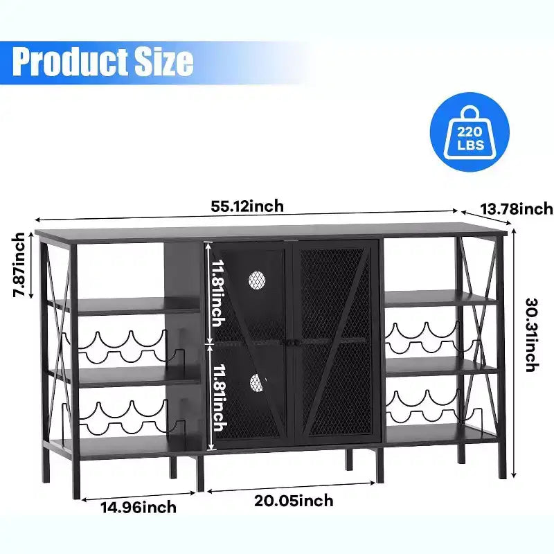 Mobile Bar Industriale, Credenza Portabottiglie con Ripiani per Sala da Pranzo o Soggiorno