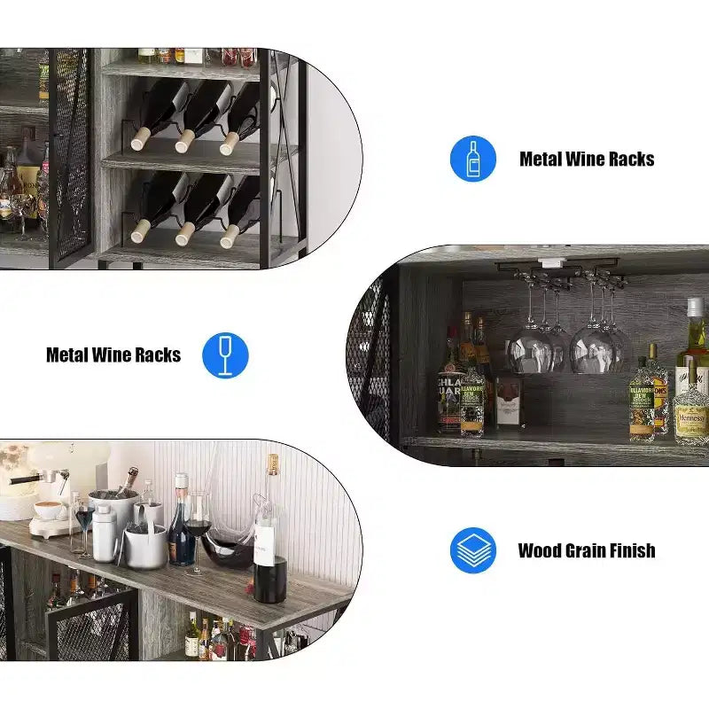 Mobile Bar Industriale, Credenza Portabottiglie con Ripiani per Sala da Pranzo o Soggiorno