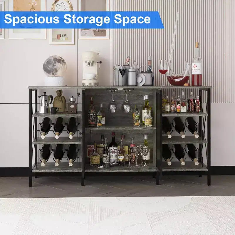 Mobile Bar Industriale, Credenza Portabottiglie con Ripiani per Sala da Pranzo o Soggiorno