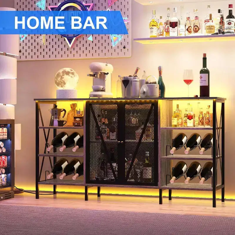 Mobile Bar Industriale, Credenza Portabottiglie con Ripiani per Sala da Pranzo o Soggiorno