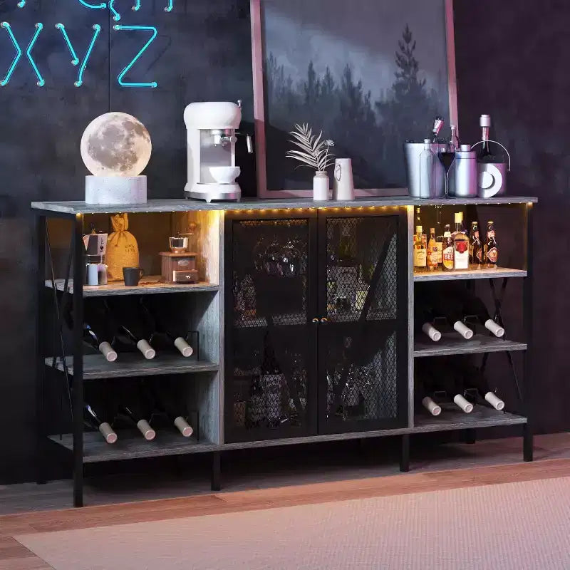 Mobile Bar Industriale, Credenza Portabottiglie con Ripiani per Sala da Pranzo o Soggiorno