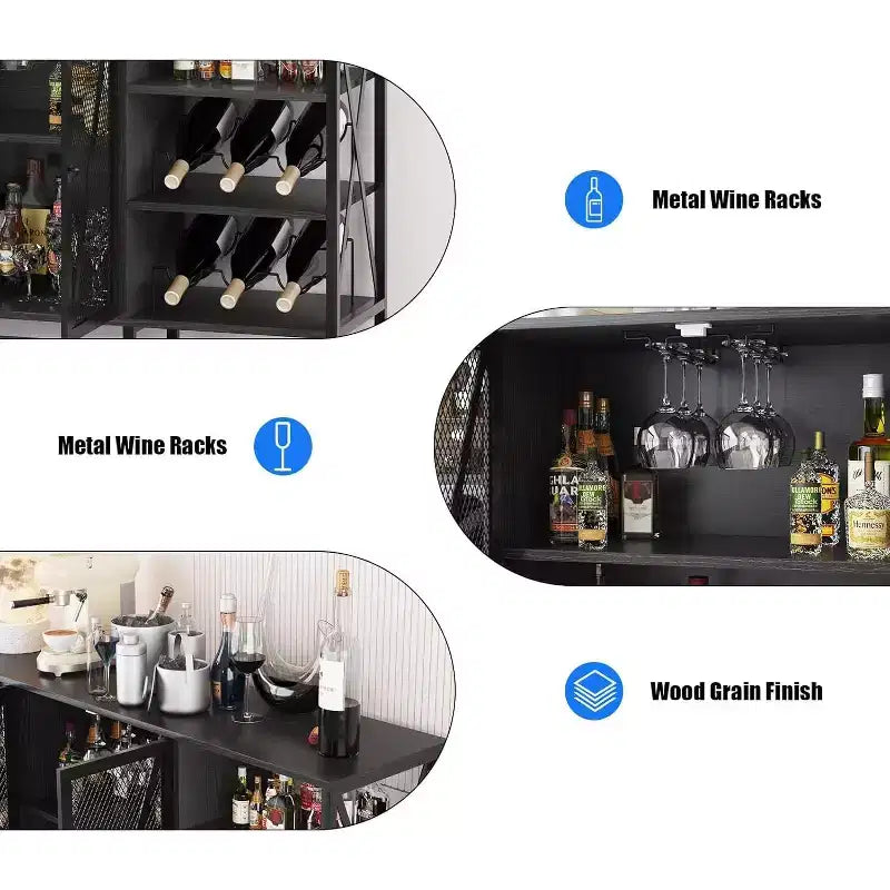 Mobile Bar Industriale, Credenza Portabottiglie con Ripiani per Sala da Pranzo o Soggiorno