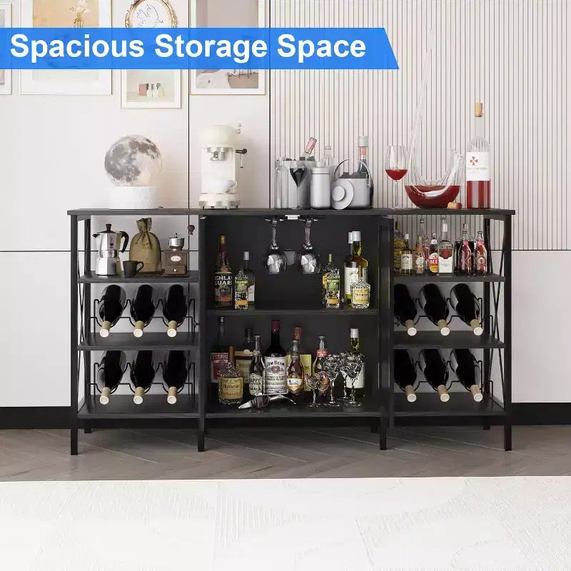 Mobile Bar Industriale, Credenza Portabottiglie con Ripiani per Sala da Pranzo o Soggiorno