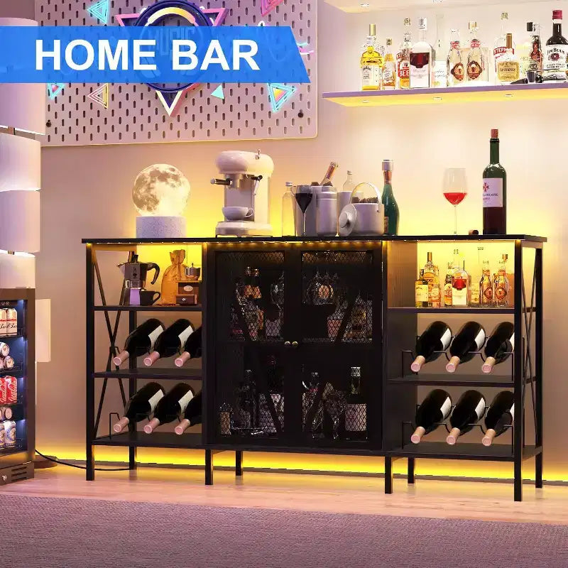 Mobile Bar Industriale, Credenza Portabottiglie con Ripiani per Sala da Pranzo o Soggiorno