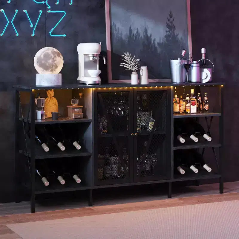 Mobile Bar Industriale, Credenza Portabottiglie con Ripiani per Sala da Pranzo o Soggiorno