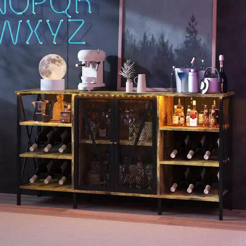 Mobile Bar Industriale, Credenza Portabottiglie con Ripiani per Sala da Pranzo o Soggiorno