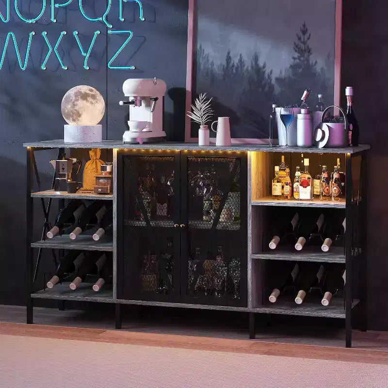 Mobile Bar Industriale, Credenza Portabottiglie con Ripiani per Sala da Pranzo o Soggiorno