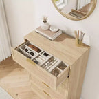 Comodino a 5 cassetti in rattan per camera da letto, corpo e gambe del mobile integrati, cassettiera in legno per corridoi, ingressi e armadi, facile montaggio