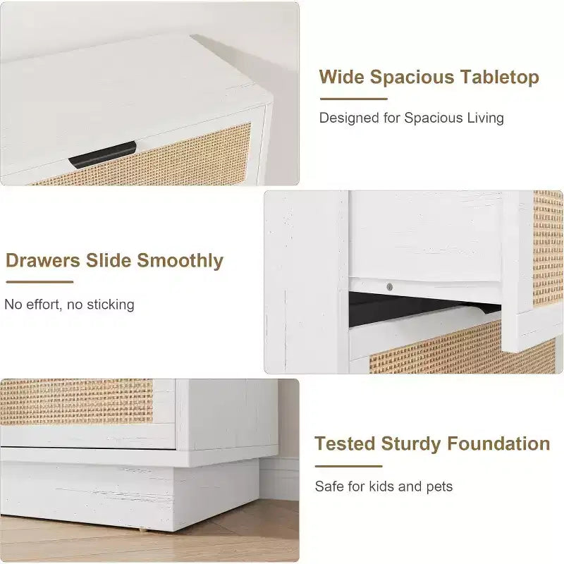 Comodino a 5 cassetti in rattan per camera da letto, corpo e gambe del mobile integrati, cassettiera in legno per corridoi, ingressi e armadi, facile montaggio