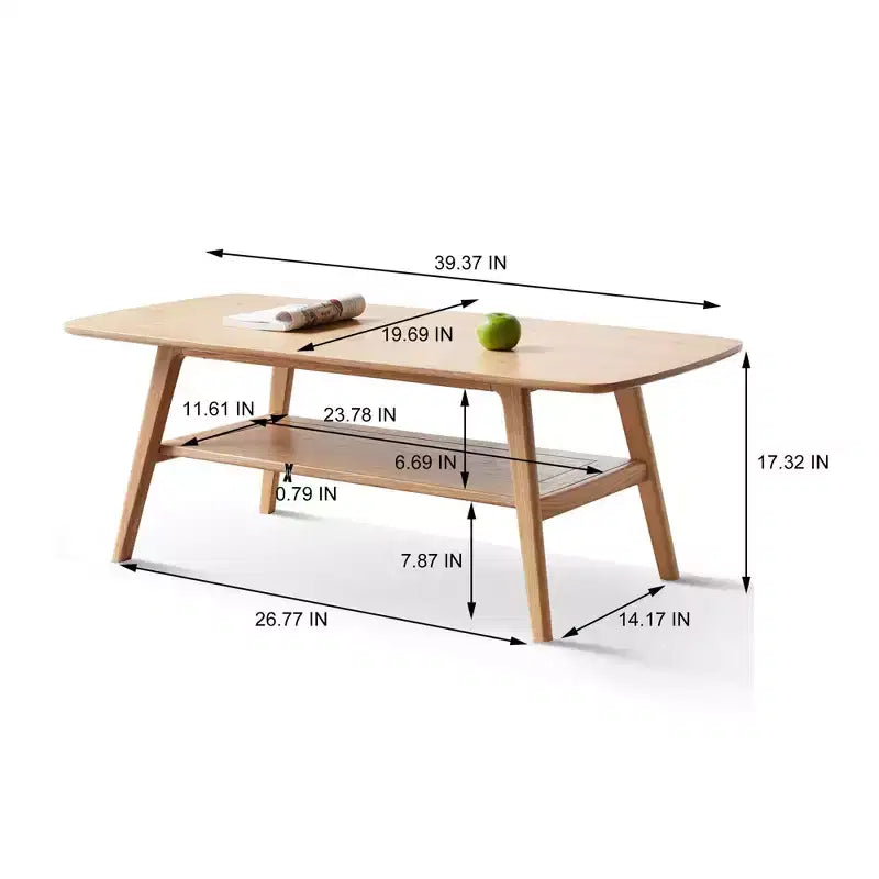 Tavolino da Salotto con Struttura in Rovere 100% Premium, 47x22 / 40x20 a 2 Livelli, Basso Naturale per Soggiorno, Tavolino Basso d'Appoggio, Facile da Montare