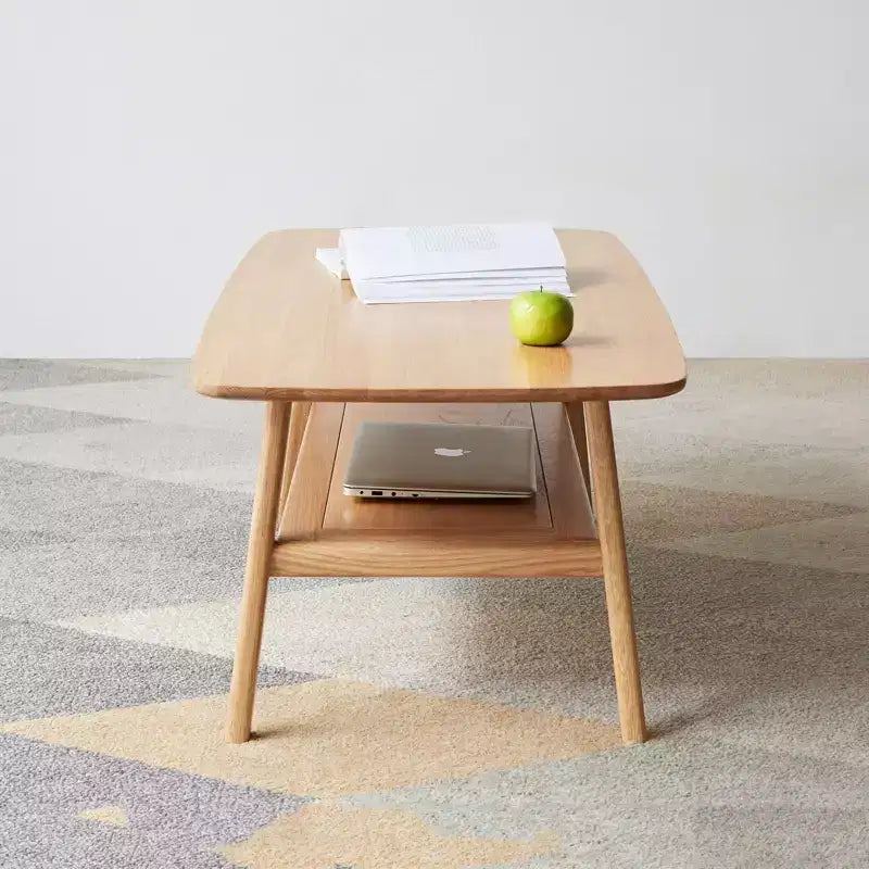 Tavolino da Salotto con Struttura in Rovere 100% Premium, 47x22 / 40x20 a 2 Livelli, Basso Naturale per Soggiorno, Tavolino Basso d'Appoggio, Facile da Montare