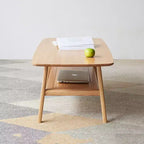 Tavolino da Salotto con Struttura in Rovere 100% Premium, 47x22 / 40x20 a 2 Livelli, Basso Naturale per Soggiorno, Tavolino Basso d'Appoggio, Facile da Montare