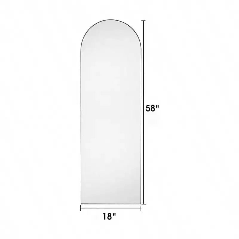 Specchio intero ad arco nero, 58x18 con cornice in alluminio. Utilizzabile come specchio da pavimento autoportante o a parete