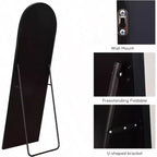 Specchio intero ad arco nero, 58x18 con cornice in alluminio. Utilizzabile come specchio da pavimento autoportante o a parete