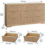 Comò scanalato da 55 pollici con maniglie dorate, comò organizer a 10 cassetti, cassettiera lunga moderna per camera da letto, naturale