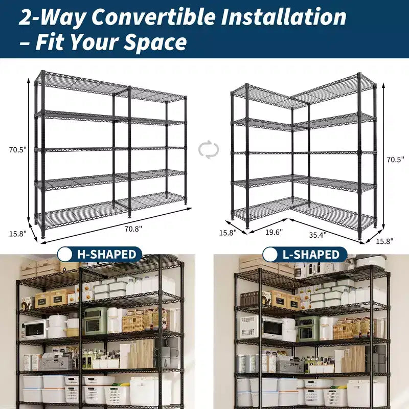 71 W Scaffali portaoggetti, Scaffale in metallo a 5 ripiani, Scaffale a filo resistente regolabile, Scaffale da cucina per dispensa, garage, uso commerciale
