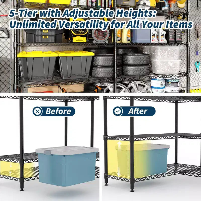 71 W Scaffali portaoggetti, Scaffale in metallo a 5 ripiani, Scaffale a filo resistente regolabile, Scaffale da cucina per dispensa, garage, uso commerciale