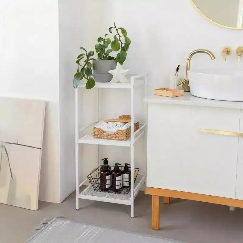 Scaffale portaoggetti in acciaio al carbonio a 3/4 ripiani, unità di scaffalatura portaoggetti per bagno e supporto per piante, libreria angolare per organizzazione cucina e lavanderia