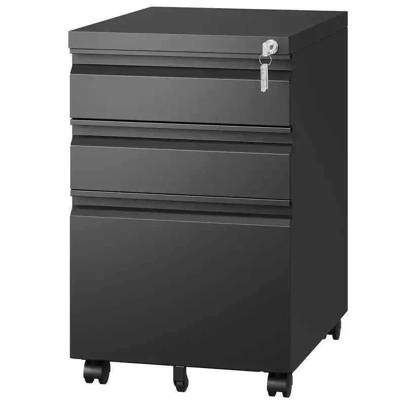 14,69 Mobiletto Archivio a 3 Cassetti con Serratura, Armadietto Portadocumenti in Metallo Nero Completamente Assemblato per Ufficio Domestico, Adatto per Formato Letter/Legale/A4